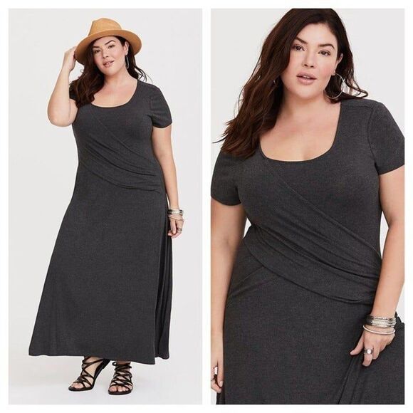 Torrid Grey Pleated Jersey Maxi Dress - Picture 2 of 4